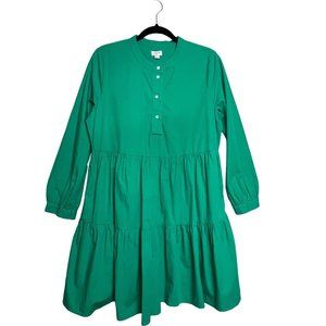 J CREW RE-IMAGINED LINE  TIERED MIDI DRESS WOMENS SIZE M COTTON  LINED GREEN  PO